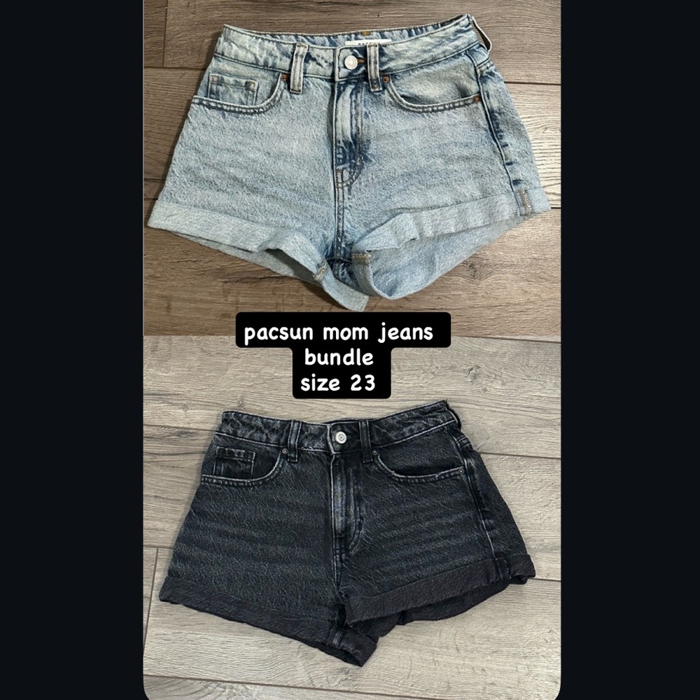 PacSun Women's Jean Mom Shorts - Light Blue and Black